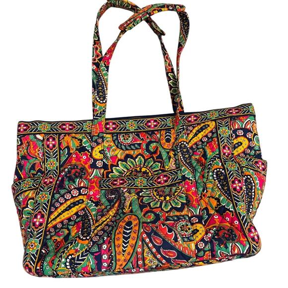 Vera Bradley Large Travel Tote Bag Multicolor Paisley Quilted Weekender - Picture 1 of 6
